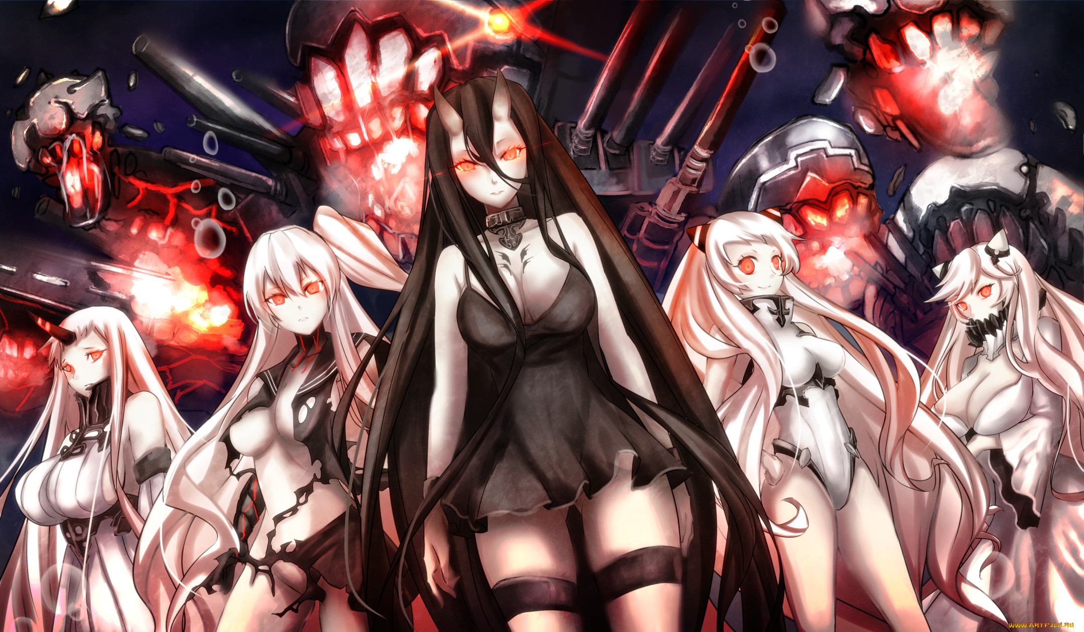 , kantai collection, battleship-symbiotic, hime, airfield, , , aircraft, carrier, oni, , , , seaport, , untsue, art, midway, , kantai, collection